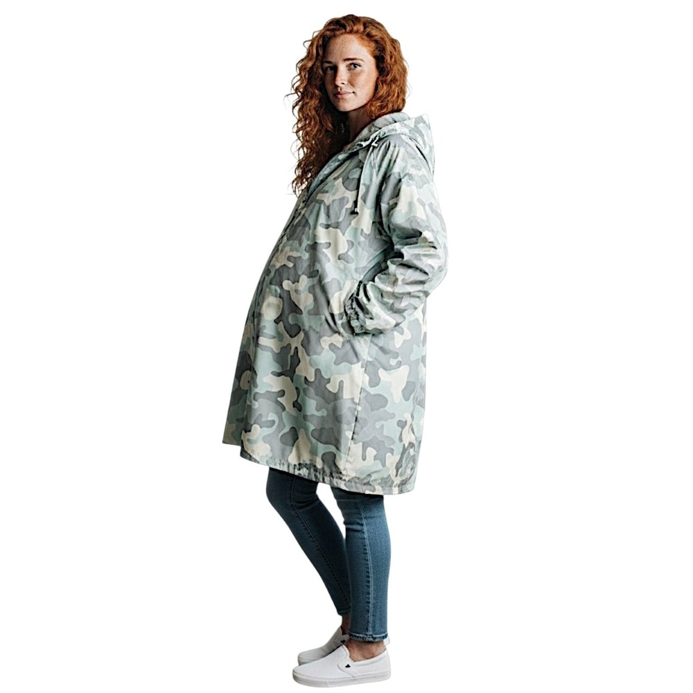 Seraphine Raincoat S/M Zip Scout Camo‎ Maternity Jacket Grey Mint NO EXTRA PANEL